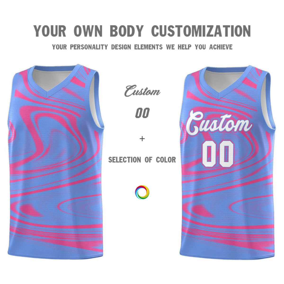 Custom Light Blue Pink Graffiti Pattern Fluids Style Sports Uniform Basketball Jersey Kits|KXKSHOP