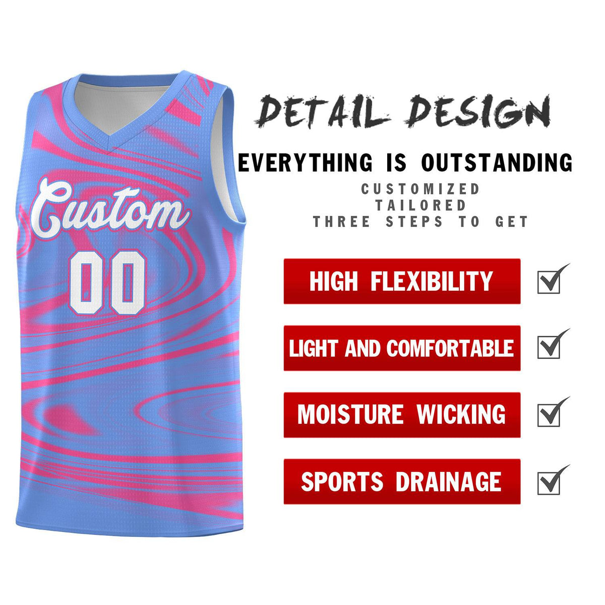 Custom Light Blue Pink Graffiti Pattern Fluids Style Sports Uniform Basketball Jersey Kits|KXKSHOP