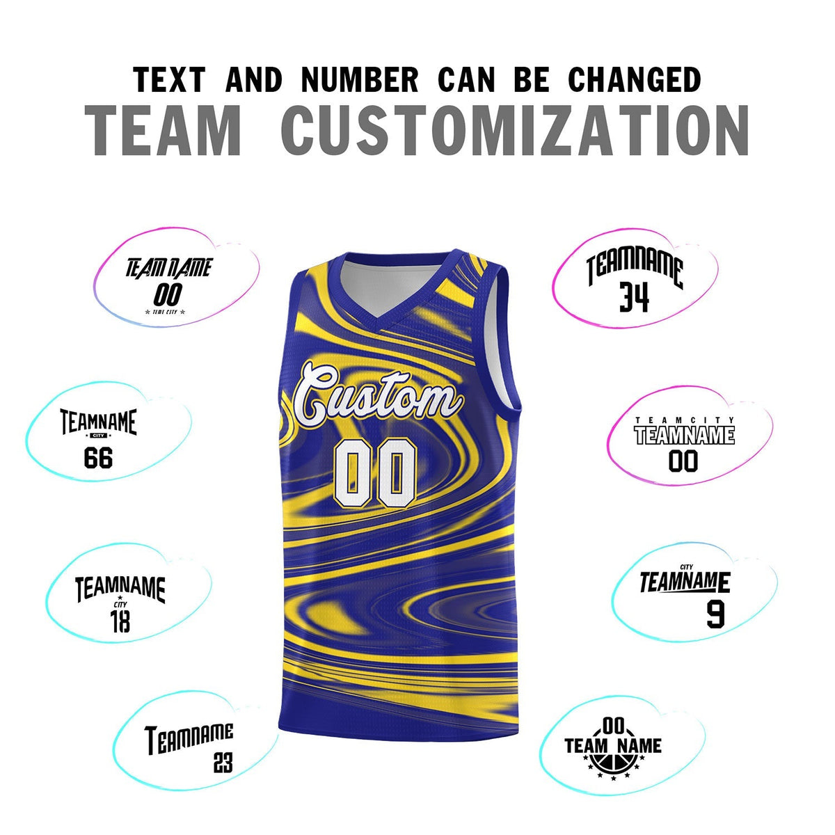 Custom Royal Gold Graffiti Pattern Fluids Style Sports Uniform Basketball Jersey Kits|KXKSHOP