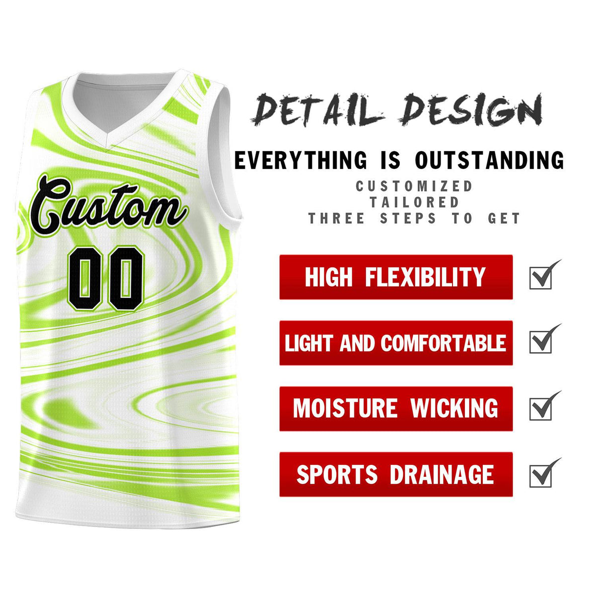 Custom White Light Green Graffiti Pattern Fluids Style Sports Uniform Basketball Jersey Kits|KXKSHOP