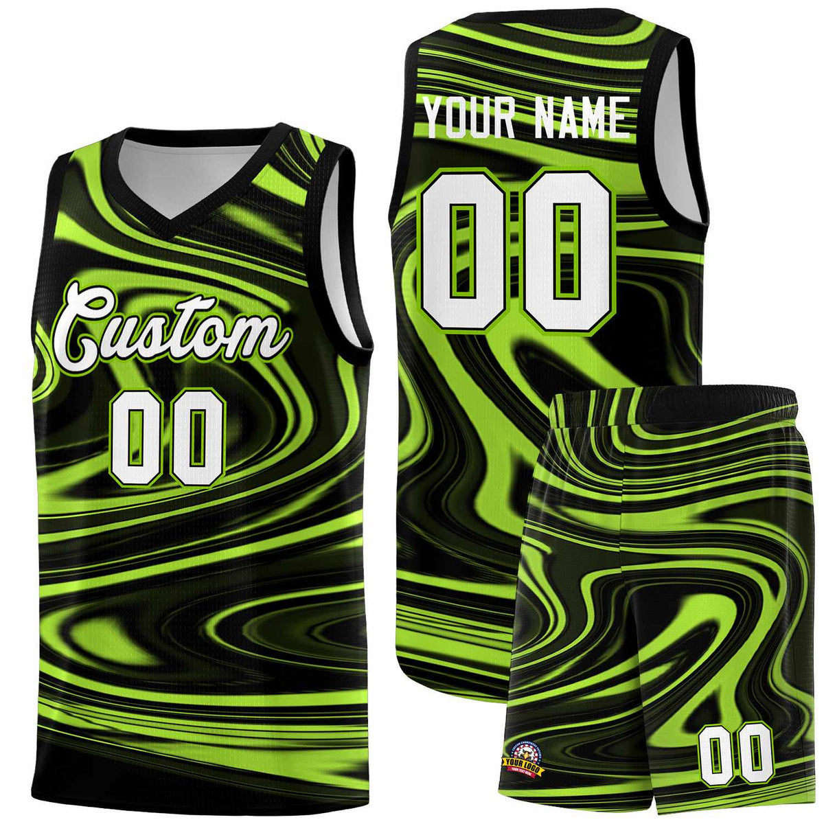 Custom Black Light Green Graffiti Pattern Fluids Style Sports Uniform Basketball Jersey Kits|KXKSHOP