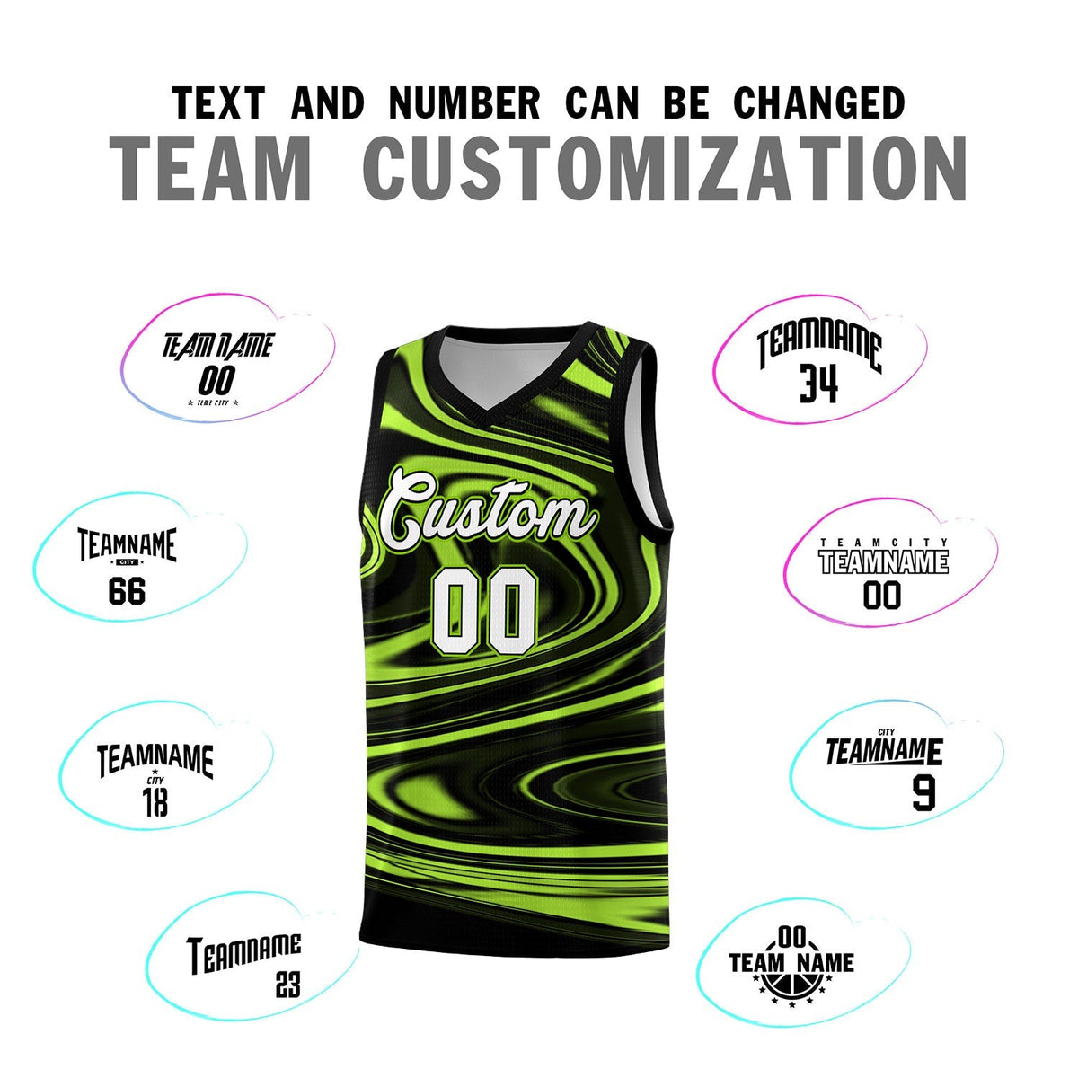 Custom Black Light Green Graffiti Pattern Fluids Style Sports Uniform Basketball Jersey Kits|KXKSHOP