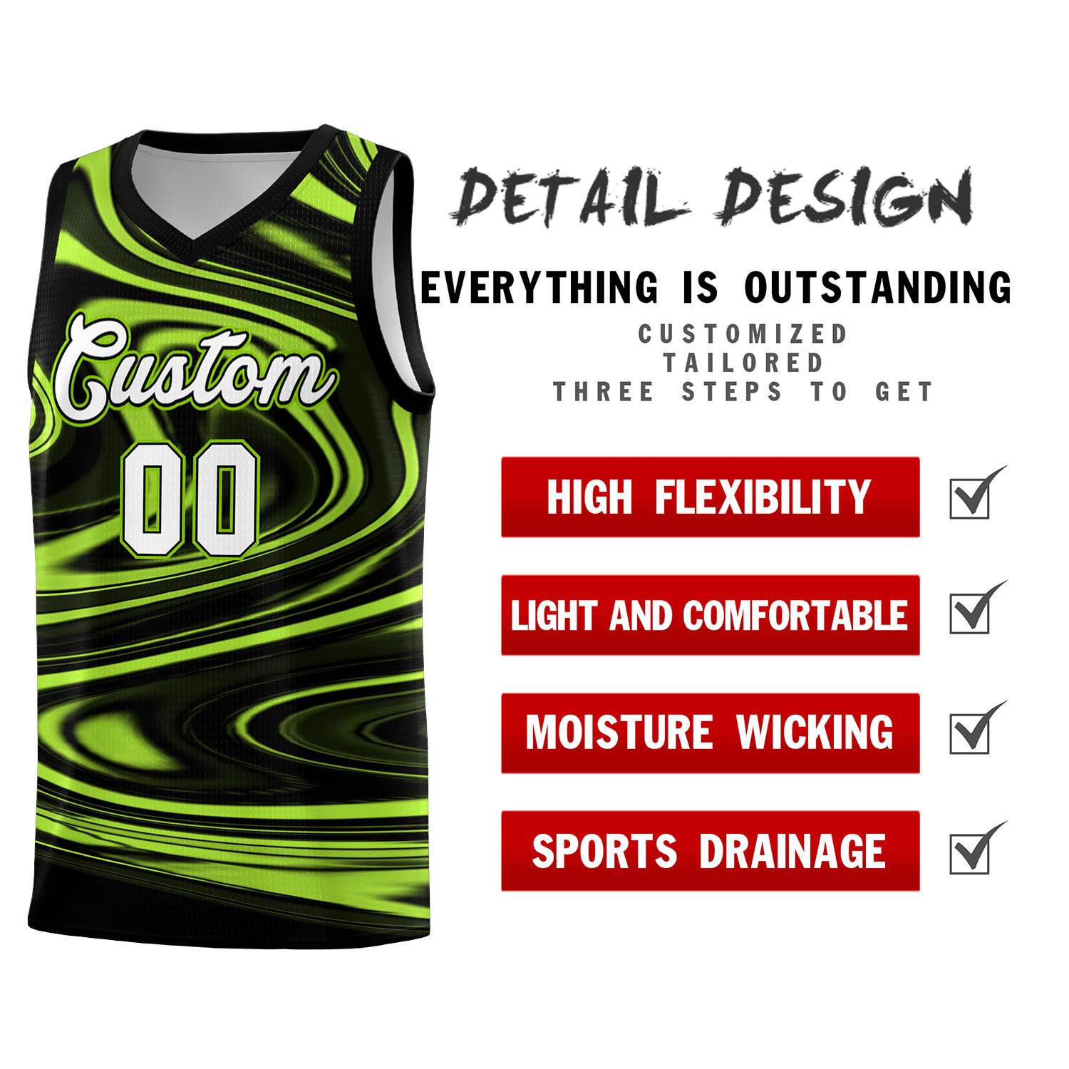 Custom Black Light Green Graffiti Pattern Fluids Style Sports Uniform Basketball Jersey Kits|KXKSHOP