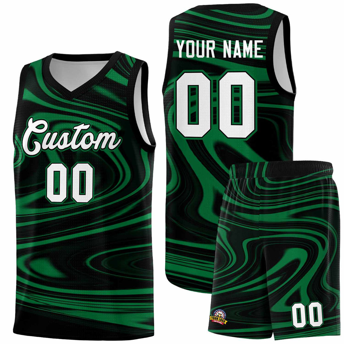 Custom Black Kelly Green Graffiti Pattern Fluids Style Sports Uniform Basketball Jersey Kits|KXKSHOP