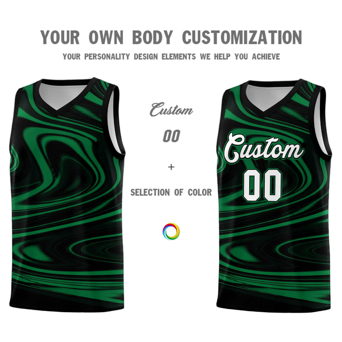 Custom Black Kelly Green Graffiti Pattern Fluids Style Sports Uniform Basketball Jersey Kits|KXKSHOP