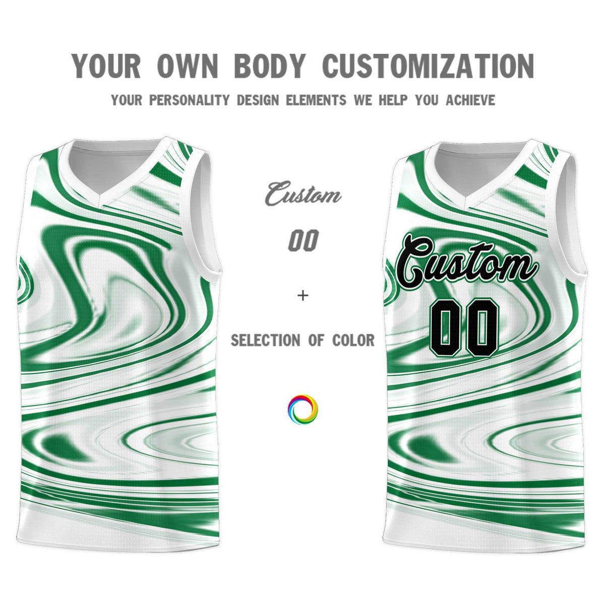 Custom White Kelly Green Graffiti Pattern Fluids Style Sports Uniform Basketball Jersey Kits|KXKSHOP