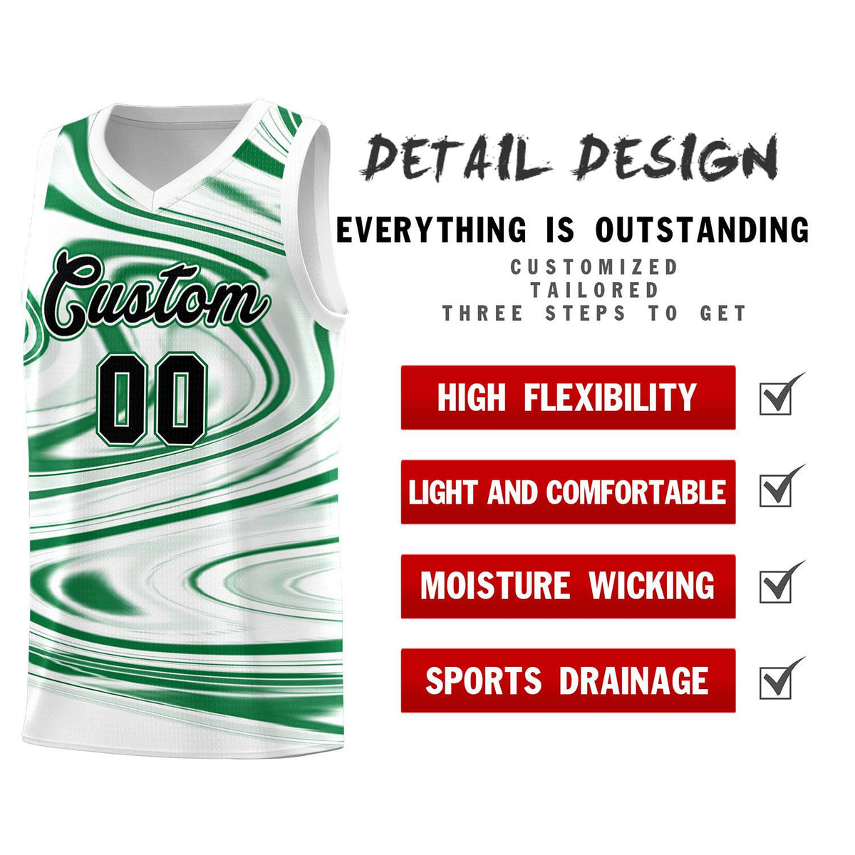 Custom White Kelly Green Graffiti Pattern Fluids Style Sports Uniform Basketball Jersey Kits|KXKSHOP