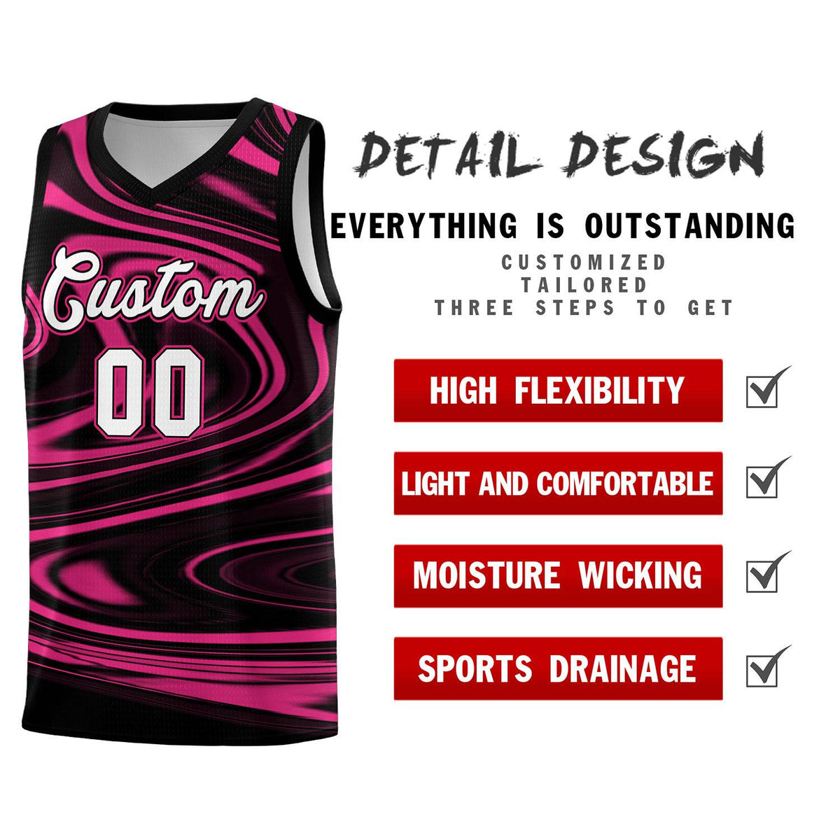 Custom Black Pink Graffiti Pattern Fluids Style Sports Uniform Basketball Jersey Kits|KXKSHOP