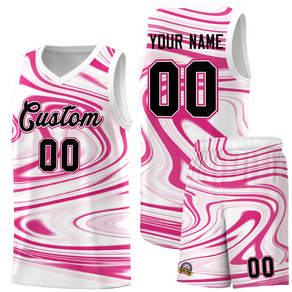 Custom White Pink Graffiti Pattern Fluids Style Sports Uniform Basketball Jersey Kits|KXKSHOP
