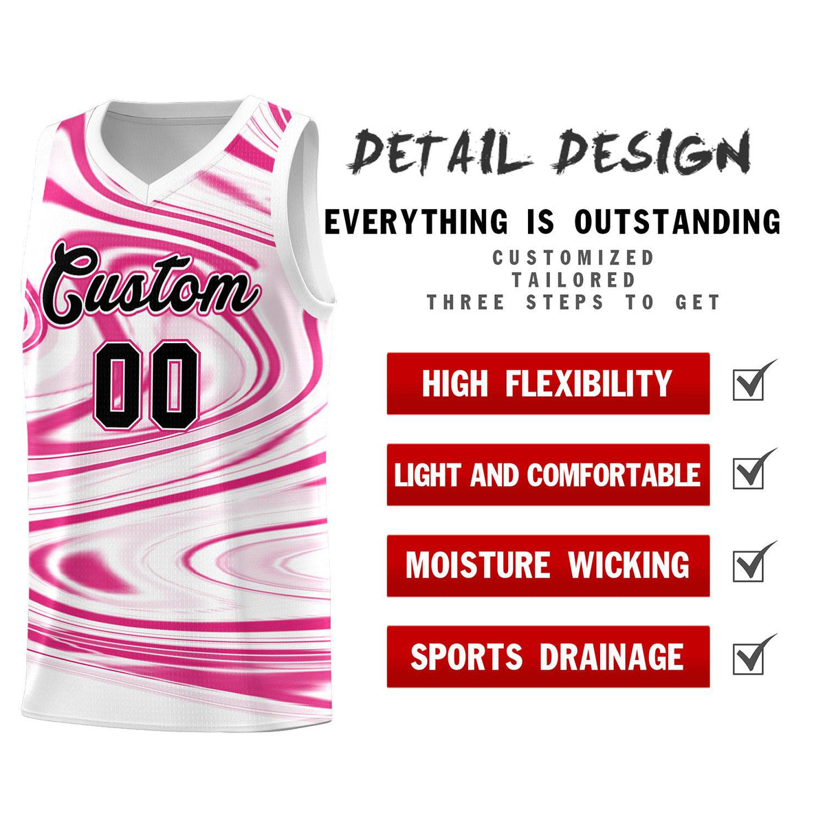 Custom White Pink Graffiti Pattern Fluids Style Sports Uniform Basketball Jersey Kits|KXKSHOP