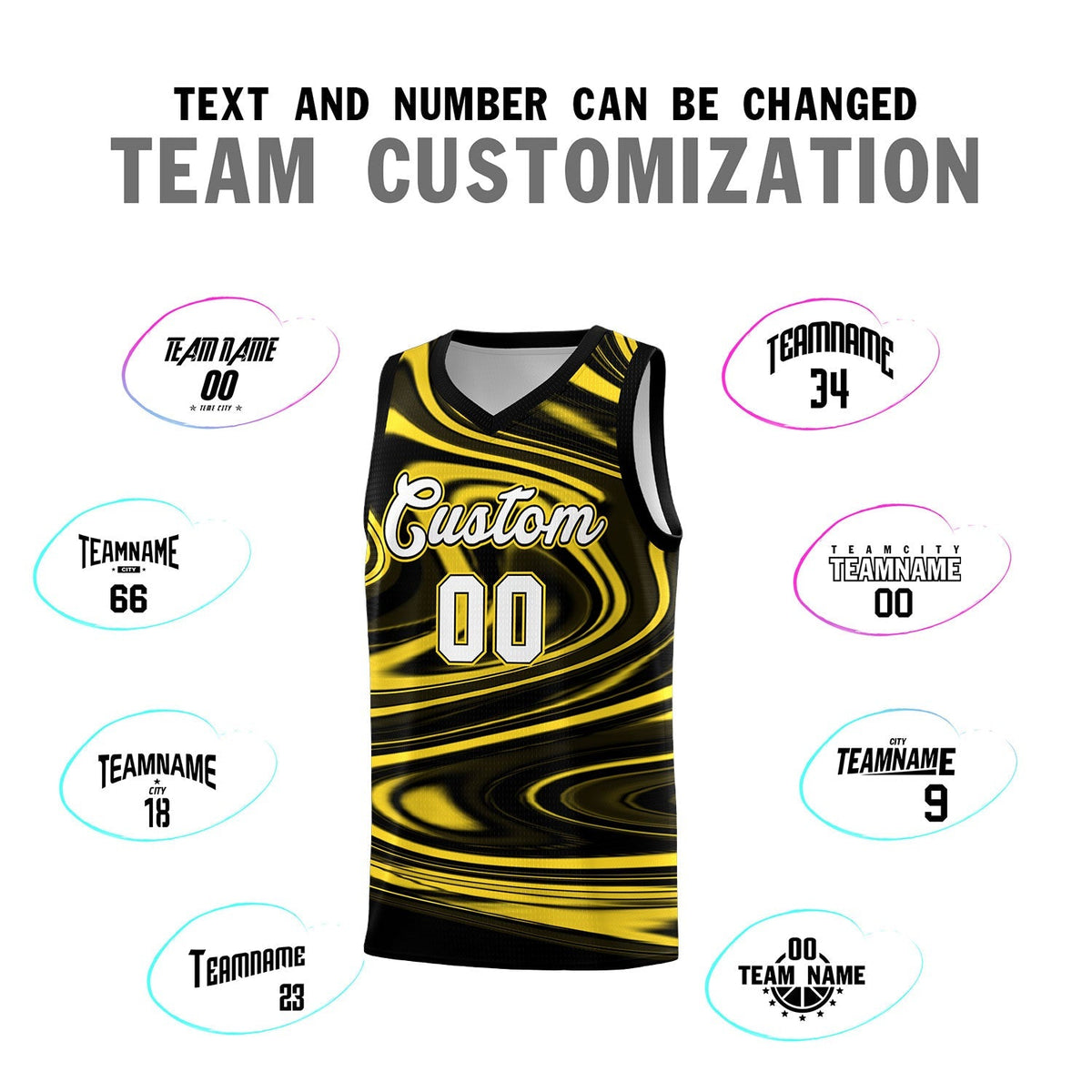 Custom Black Gold Graffiti Pattern Fluids Style Sports Uniform Basketball Jersey Kits|KXKSHOP