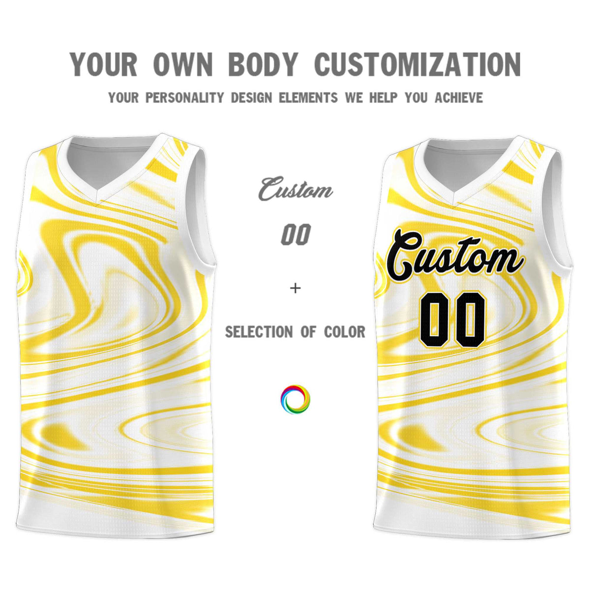 Custom White Gold Graffiti Pattern Fluids Style Sports Uniform Basketball Jersey Kits|KXKSHOP