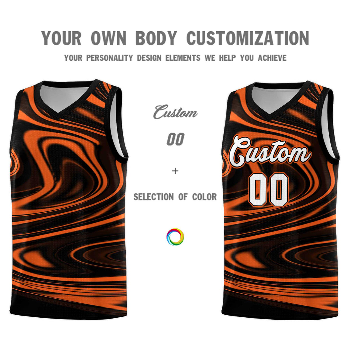 Custom Black Orange Graffiti Pattern Fluids Style Sports Uniform Basketball Jersey Kits|KXKSHOP