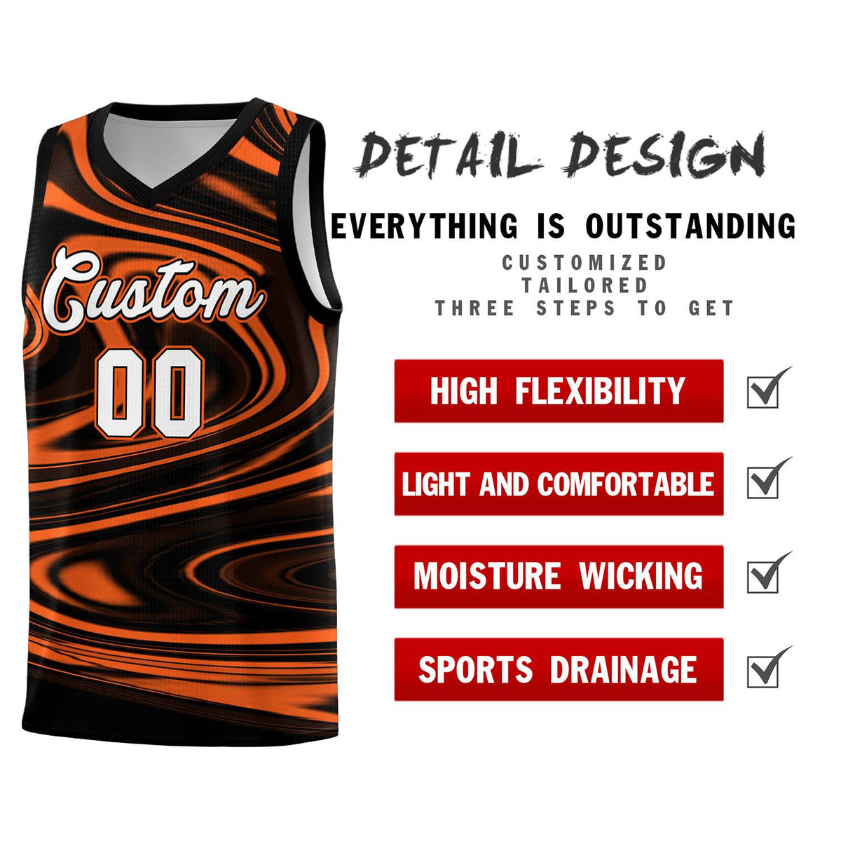 Custom Black Orange Graffiti Pattern Fluids Style Sports Uniform Basketball Jersey Kits|KXKSHOP