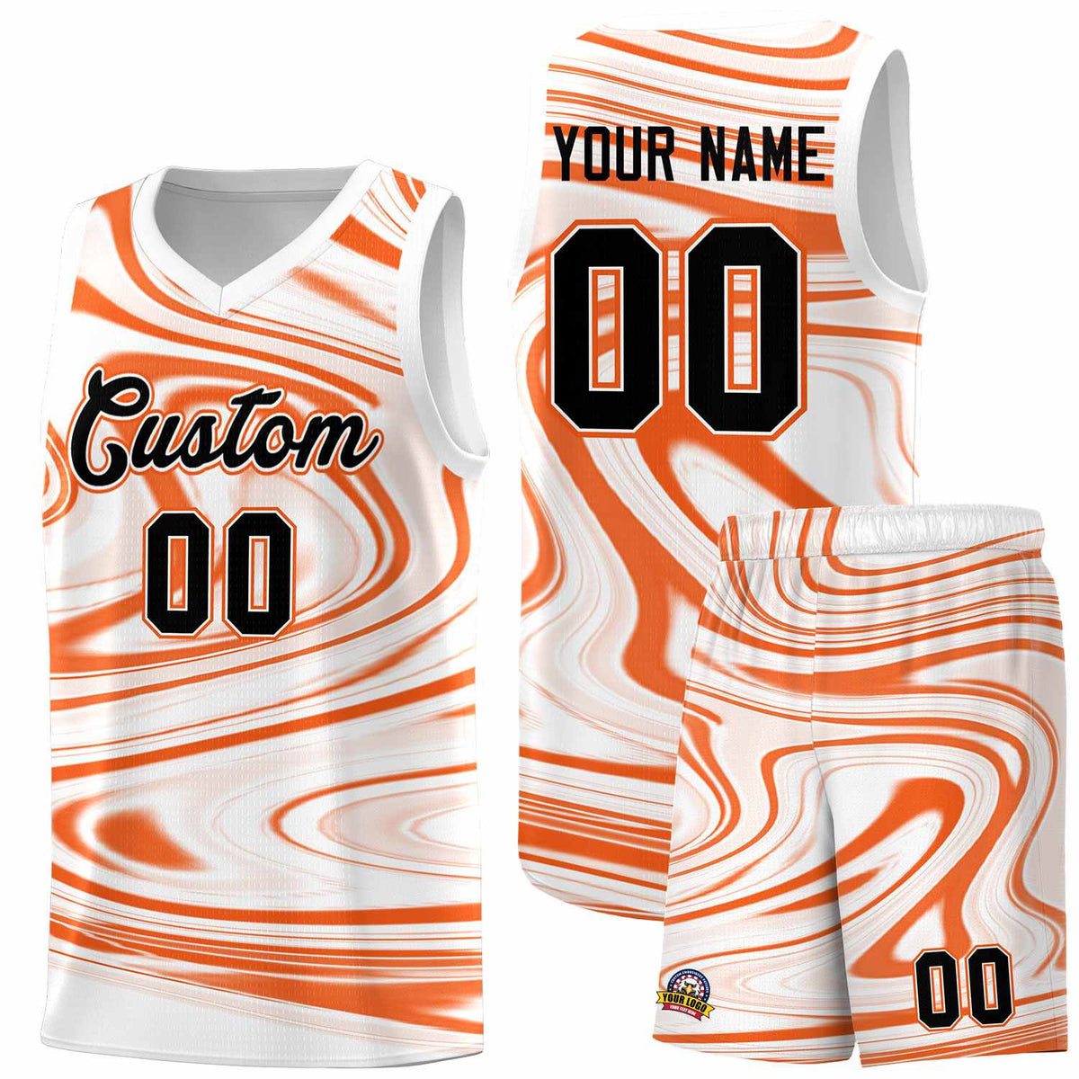 Custom White Orange Graffiti Pattern Fluids Style Sports Uniform Basketball Jersey Kits|KXKSHOP