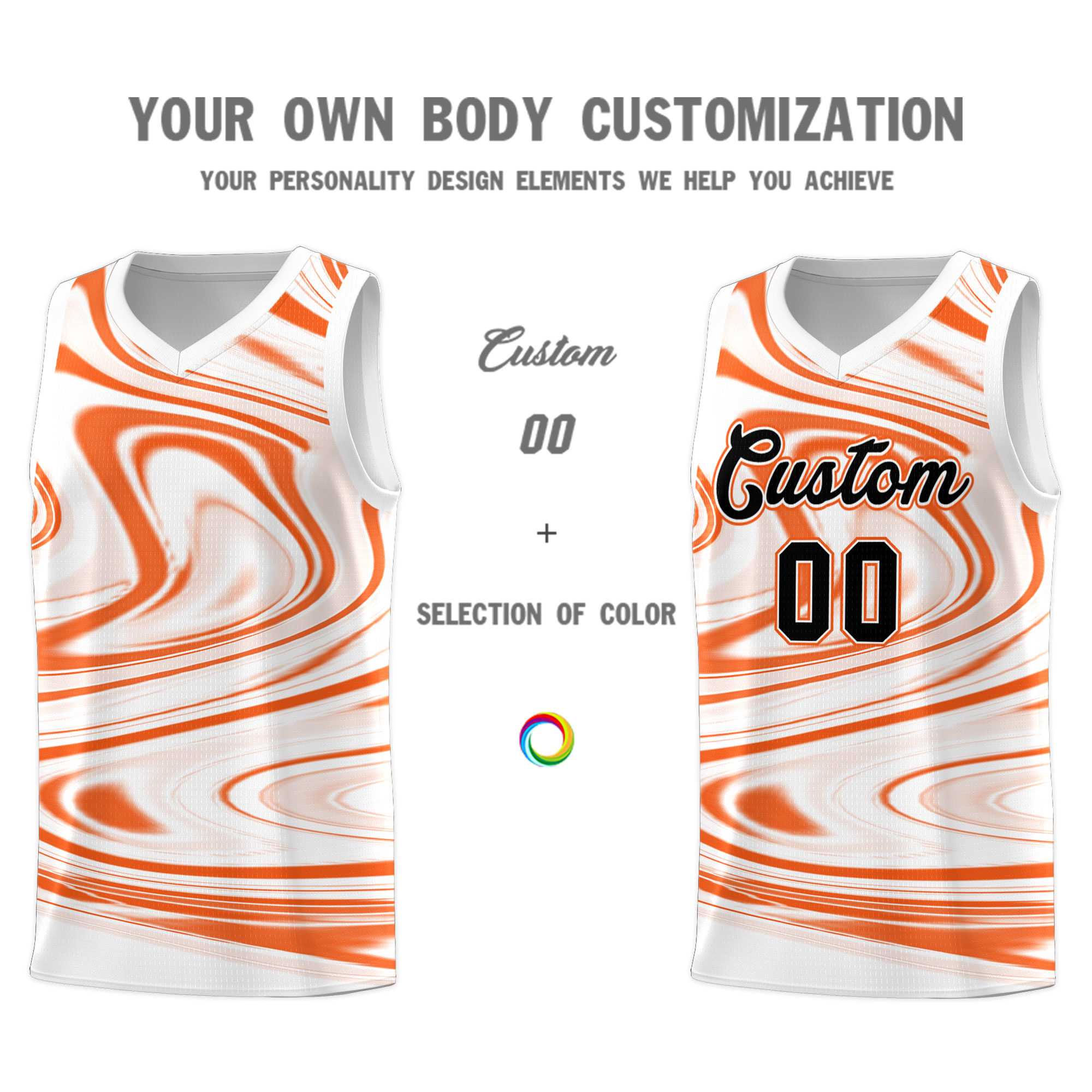 Custom White Orange Graffiti Pattern Fluids Style Sports Uniform Basketball Jersey Kits|KXKSHOP