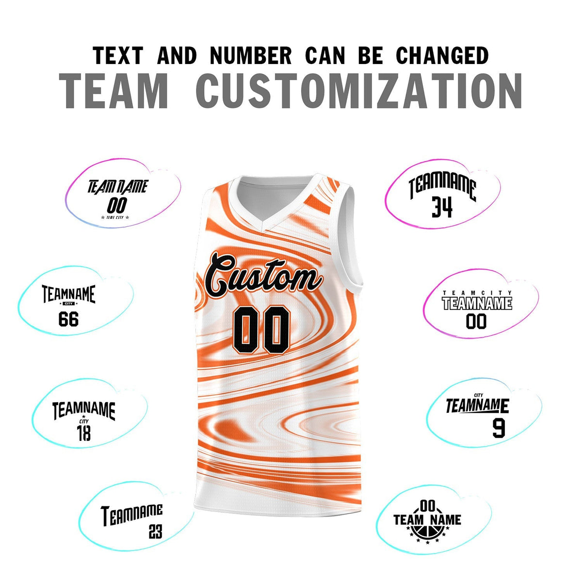Custom White Orange Graffiti Pattern Fluids Style Sports Uniform Basketball Jersey Kits|KXKSHOP