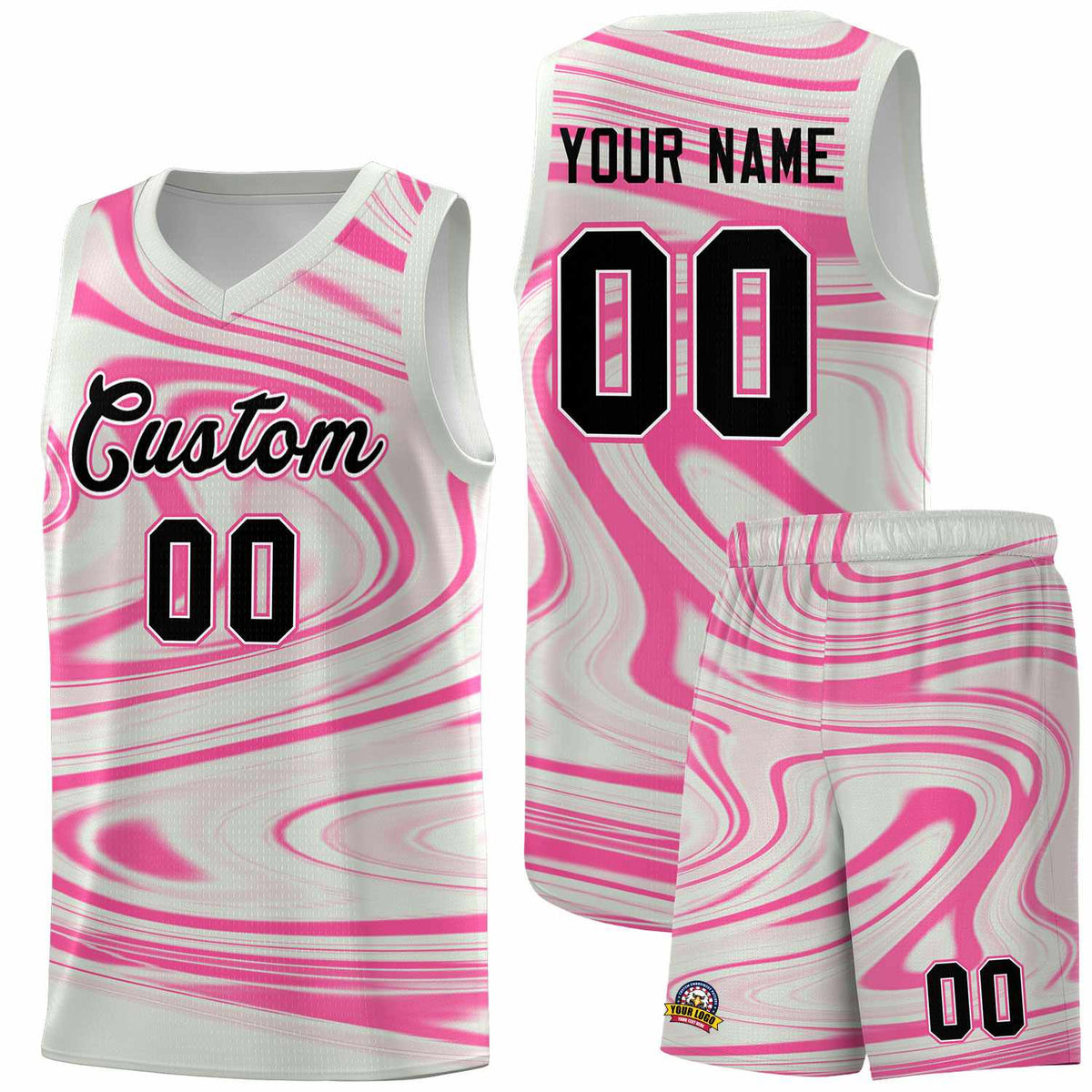 Custom Gray Pink Graffiti Pattern Fluids Style Sports Uniform Basketball Jersey Kits|KXKSHOP