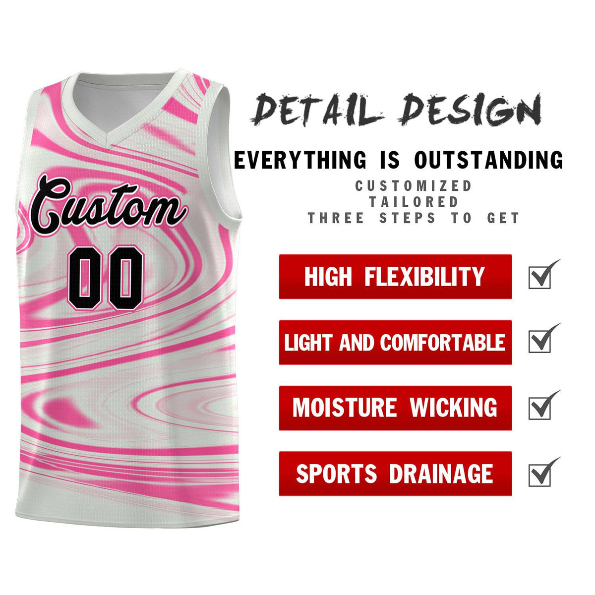 Custom Gray Pink Graffiti Pattern Fluids Style Sports Uniform Basketball Jersey Kits|KXKSHOP