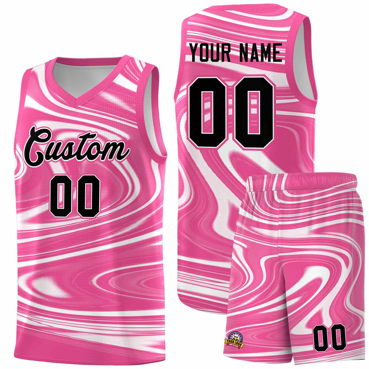 Custom Pink White Graffiti Pattern Fluids Style Sports Uniform Basketball Jersey Kits|KXKSHOP