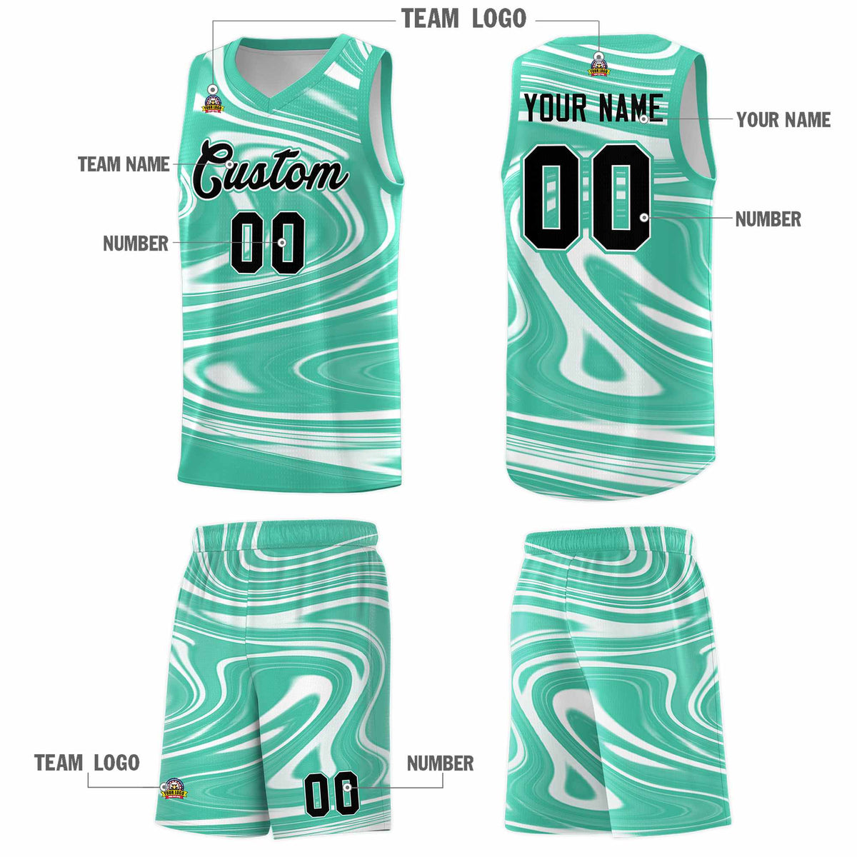 Custom Bright Green White Graffiti Pattern Fluids Style Sports Uniform Basketball Jersey Kits|KXKSHOP
