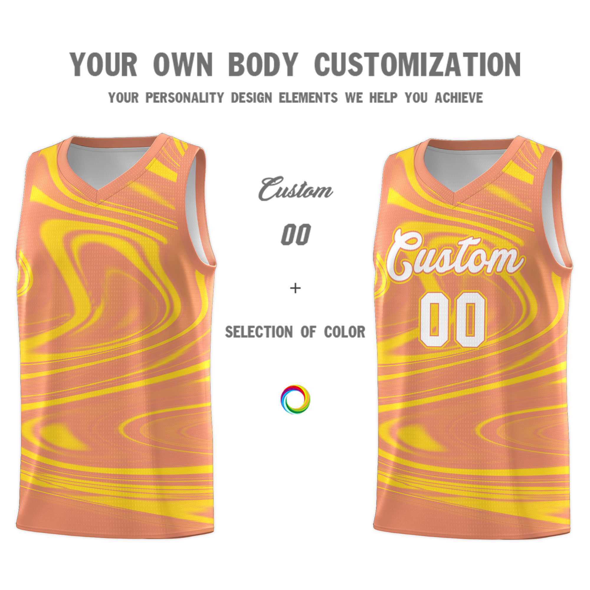 Custom Light Orange Gold Graffiti Pattern Fluids Style Sports Uniform Basketball Jersey Kits|KXKSHOP