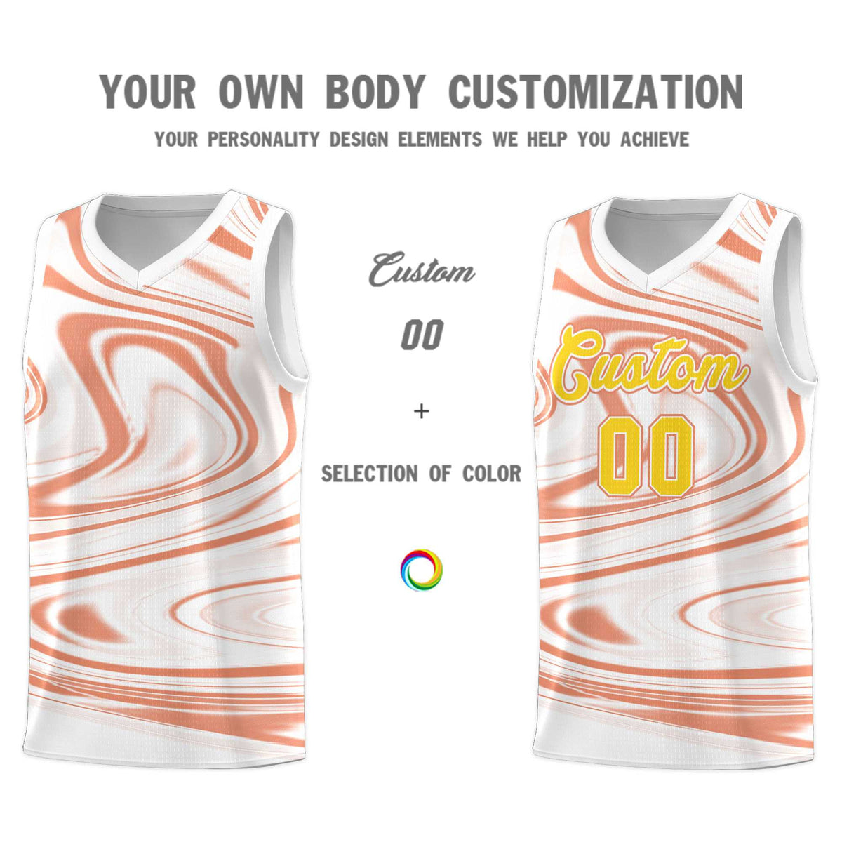 Custom White Light Orange Graffiti Pattern Fluids Style Sports Uniform Basketball Jersey Kits|KXKSHOP