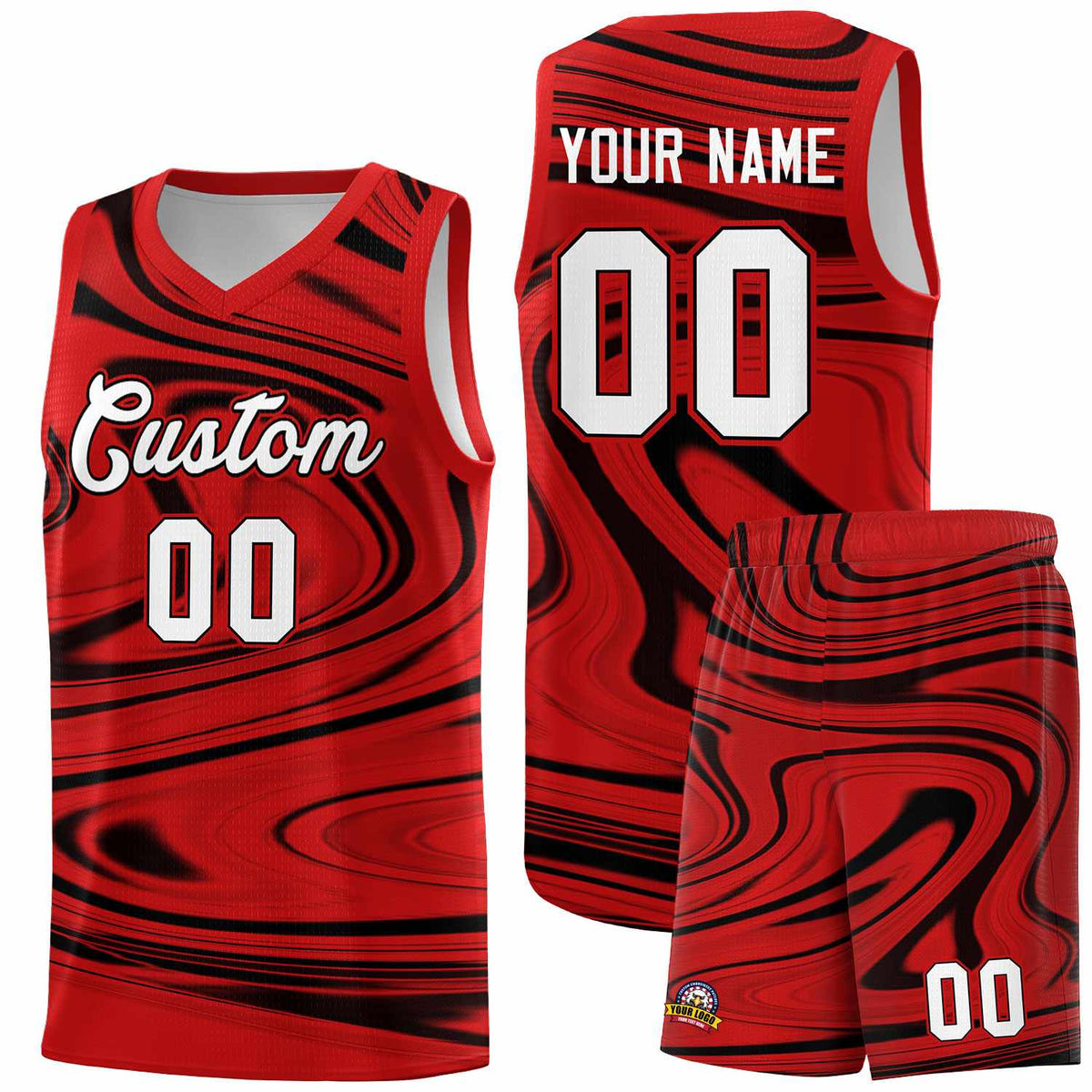 Custom Red Black Graffiti Pattern Fluids Style Sports Uniform Basketball Jersey Kits|KXKSHOP