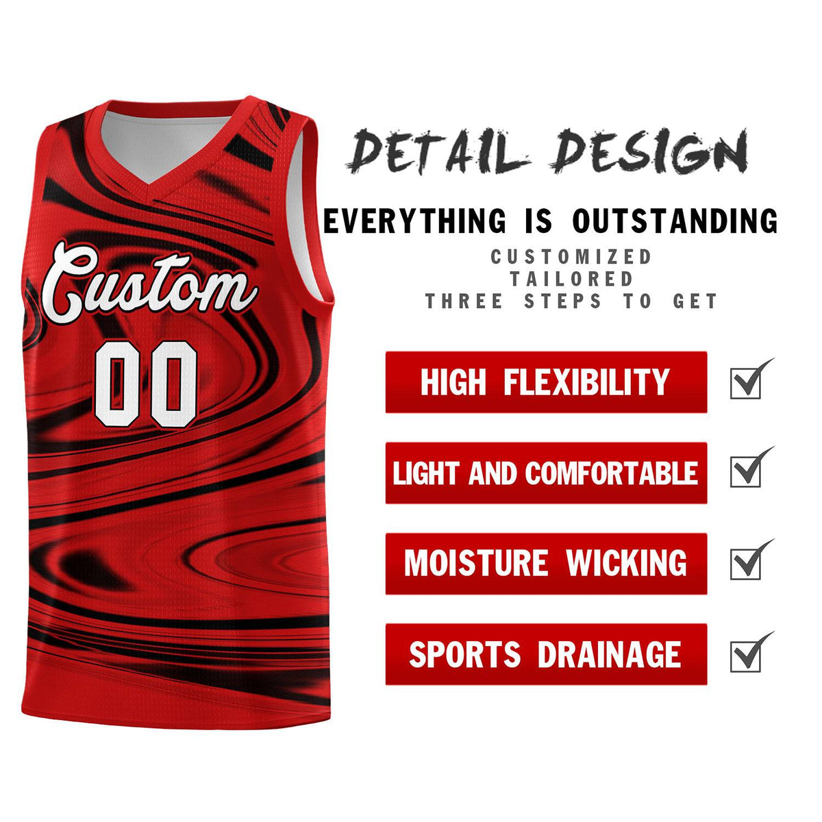 Custom Red Black Graffiti Pattern Fluids Style Sports Uniform Basketball Jersey Kits|KXKSHOP