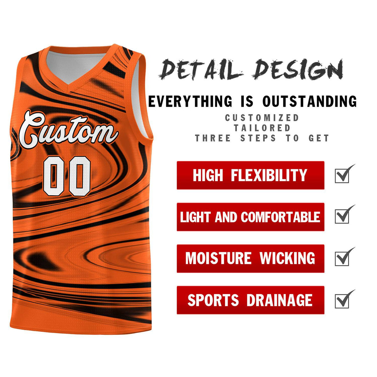 Custom Orange Black Graffiti Pattern Fluids Style Sports Uniform Basketball Jersey Kits|KXKSHOP