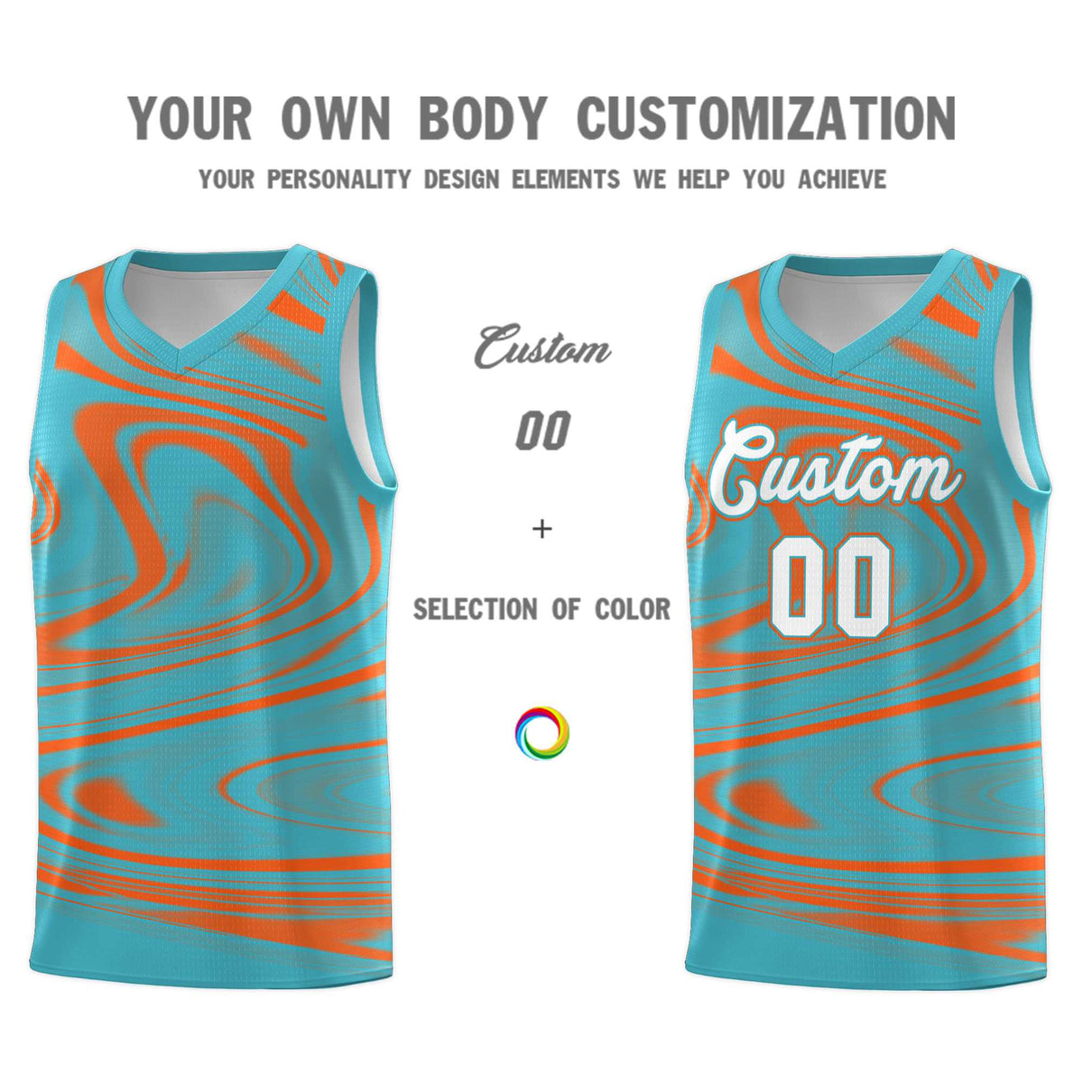 Custom Aqua Orange Graffiti Pattern Fluids Style Sports Uniform Basketball Jersey Kits|KXKSHOP