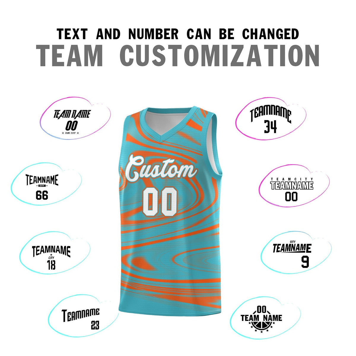 Custom Aqua Orange Graffiti Pattern Fluids Style Sports Uniform Basketball Jersey Kits|KXKSHOP