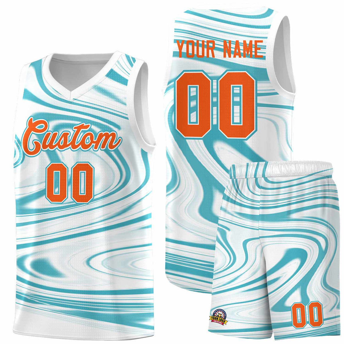 Custom White Aqua Graffiti Pattern Fluids Style Sports Uniform Basketball Jersey Kits|KXKSHOP