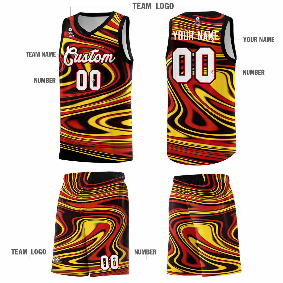 Custom Black Red Graffiti Pattern Fluids Style Sports Uniform Basketball Jersey Kits|KXKSHOP