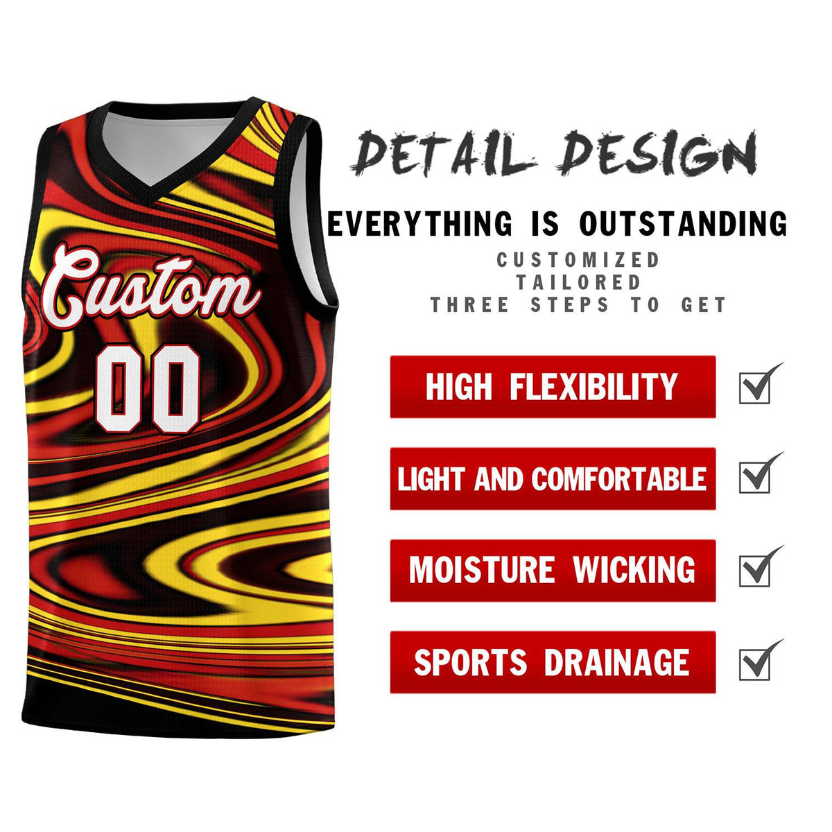 Custom Black Red Graffiti Pattern Fluids Style Sports Uniform Basketball Jersey Kits|KXKSHOP