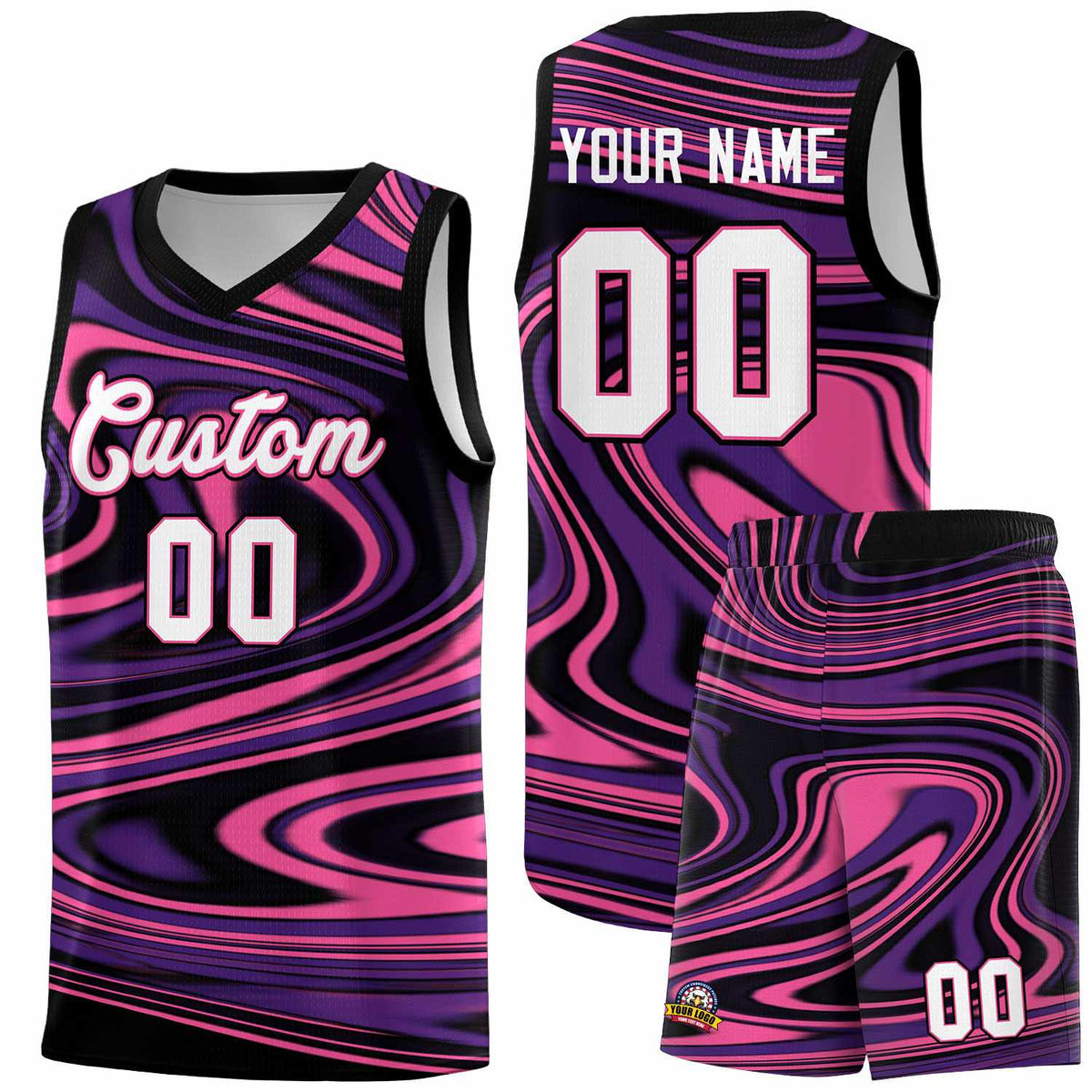 Custom Black Purple Graffiti Pattern Fluids Style Sports Uniform Basketball Jersey Kits|KXKSHOP