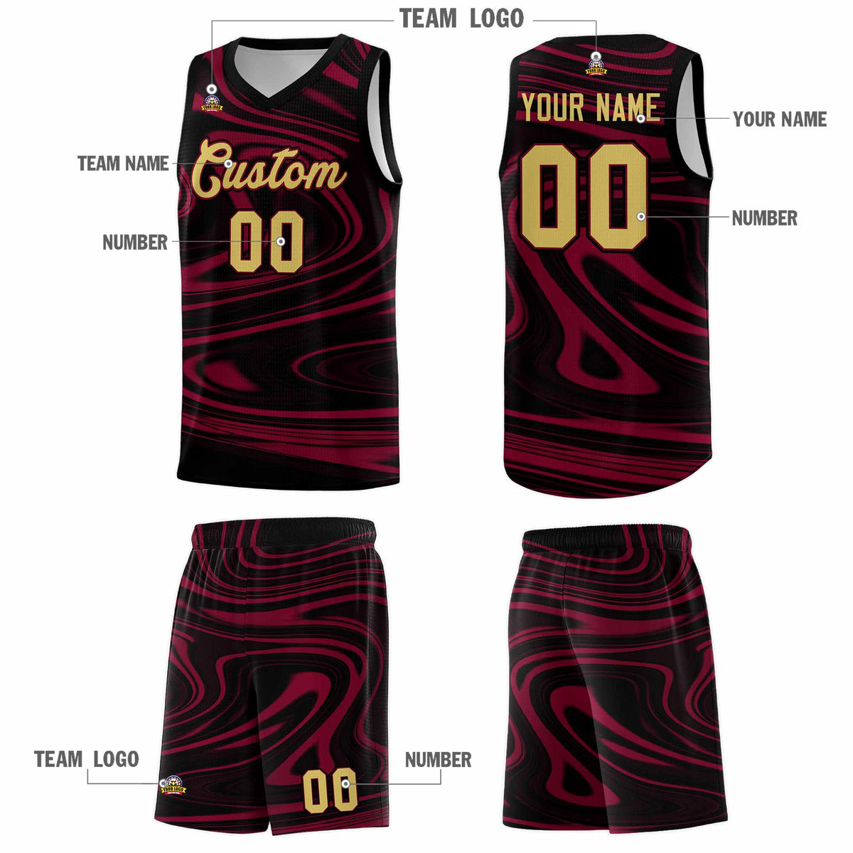 Custom Black Crimson Graffiti Pattern Fluids Style Sports Uniform Basketball Jersey Kits|KXKSHOP