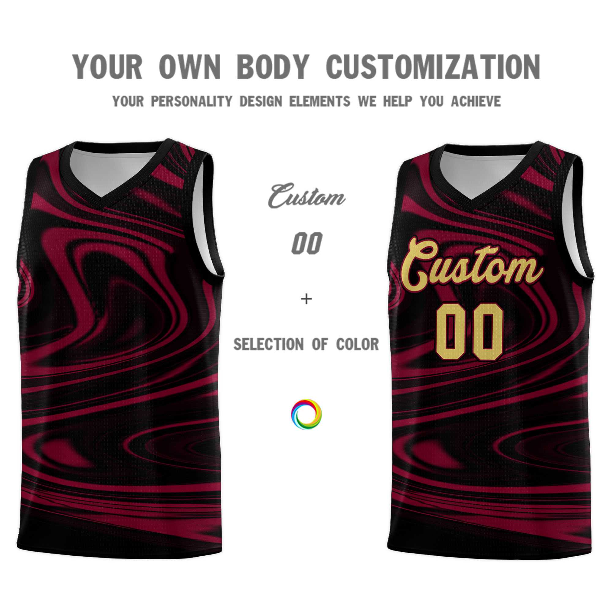 Custom Black Crimson Graffiti Pattern Fluids Style Sports Uniform Basketball Jersey Kits|KXKSHOP