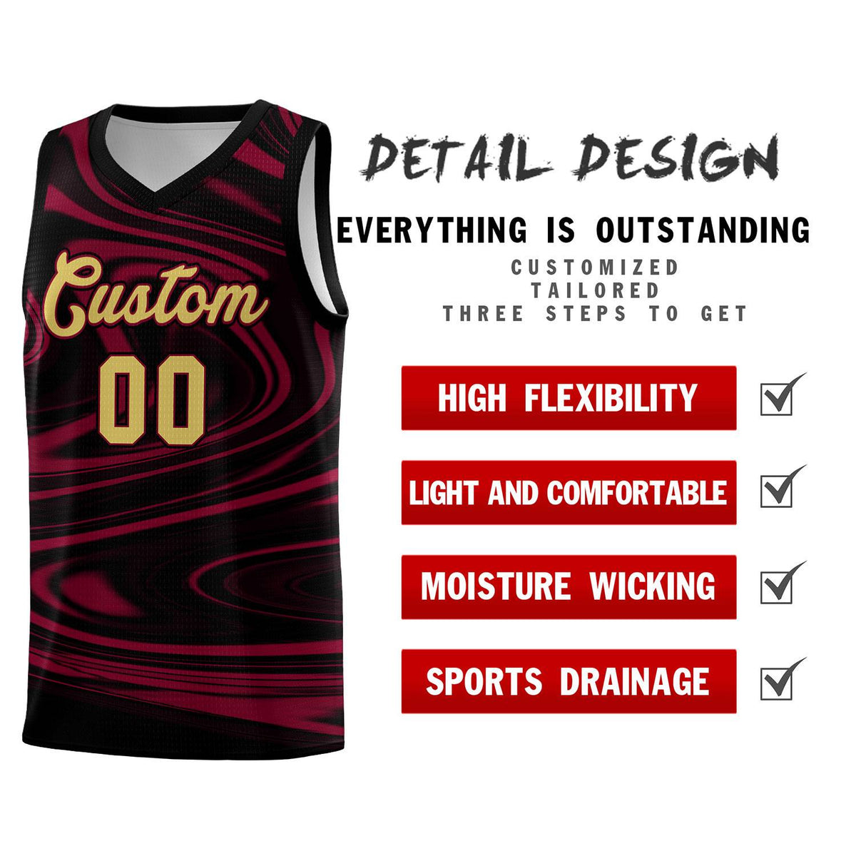 Custom Black Crimson Graffiti Pattern Fluids Style Sports Uniform Basketball Jersey Kits|KXKSHOP