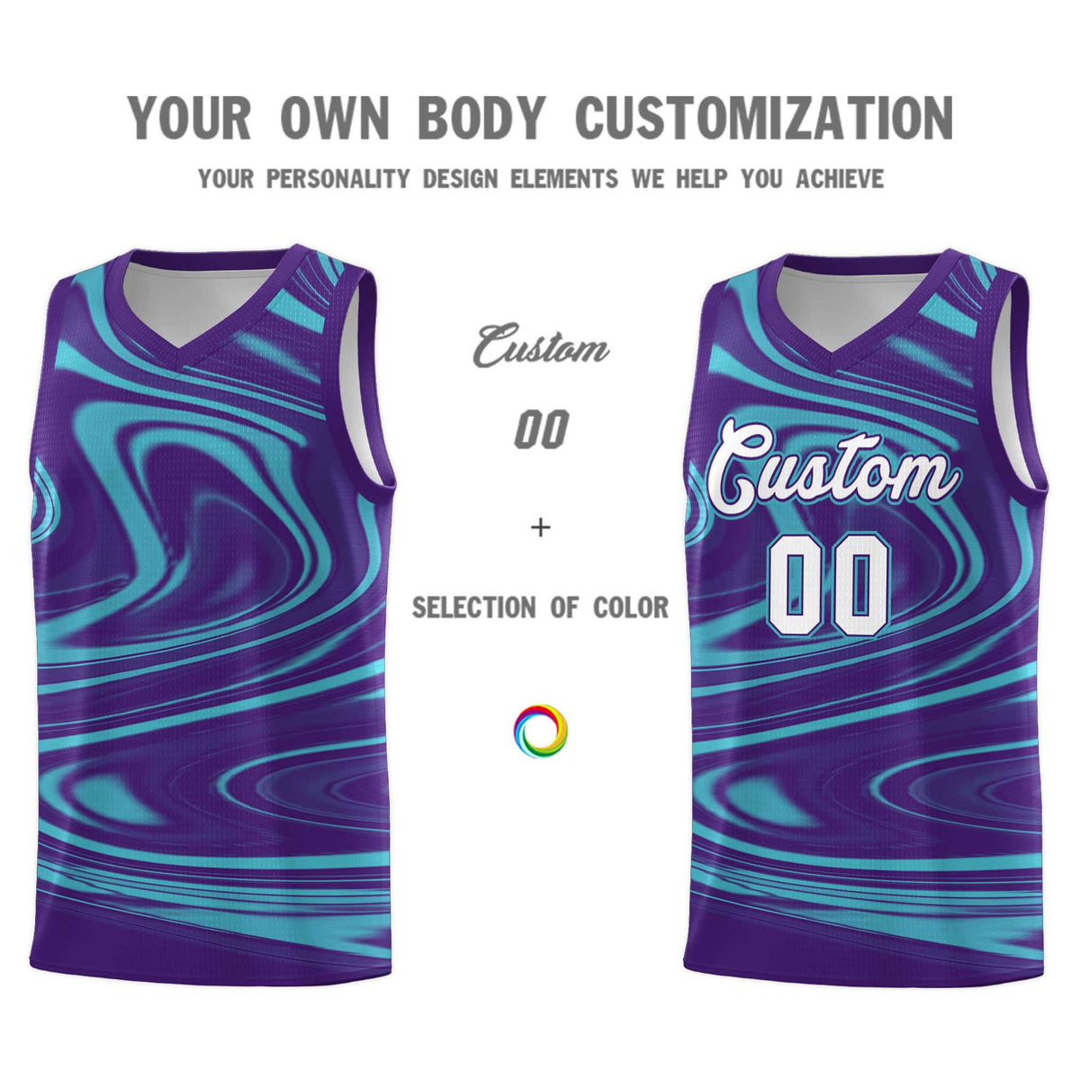 Custom Purple Aqua Graffiti Pattern Fluids Style Sports Uniform Basketball Jersey Kits|KXKSHOP