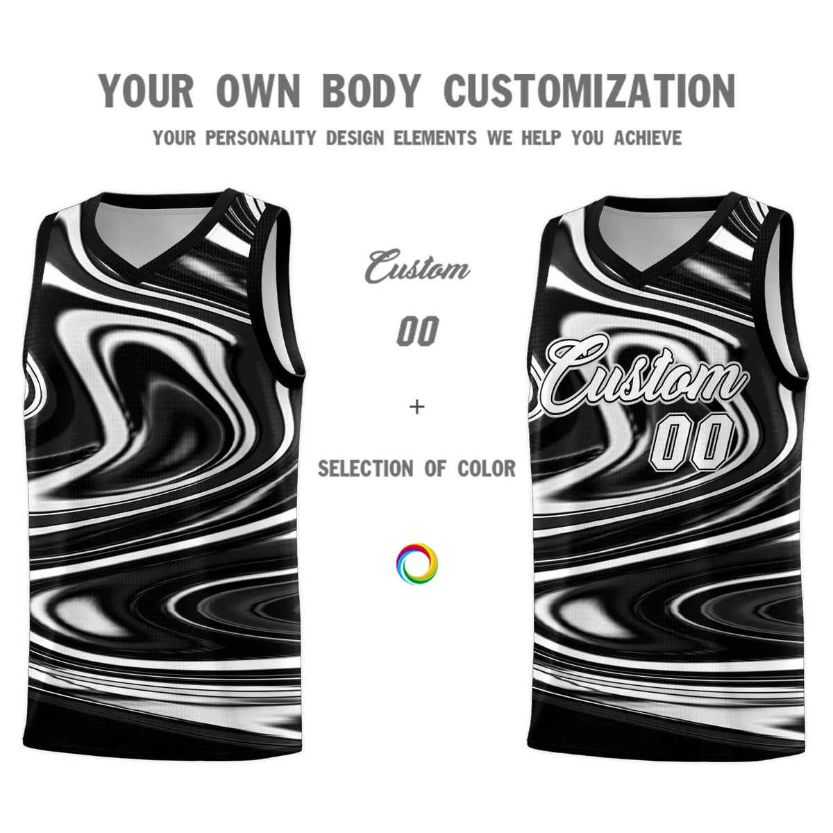 Custom Black White Graffiti Pattern Fluids Style Sports Uniform Basketball Jersey Kits|KXKSHOP
