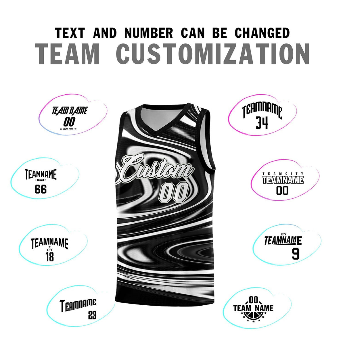 Custom Black White Graffiti Pattern Fluids Style Sports Uniform Basketball Jersey Kits|KXKSHOP