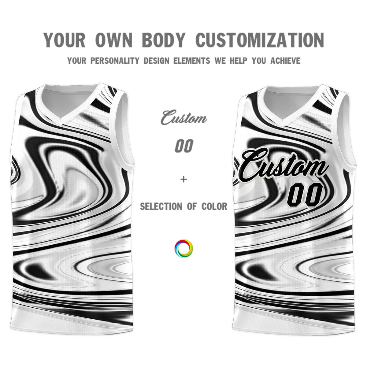 Custom White Black Graffiti Pattern Fluids Style Sports Uniform Basketball Jersey Kits|KXKSHOP