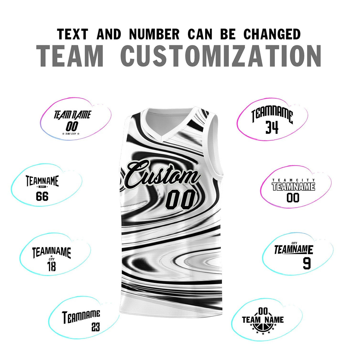 Custom White Black Graffiti Pattern Fluids Style Sports Uniform Basketball Jersey Kits|KXKSHOP