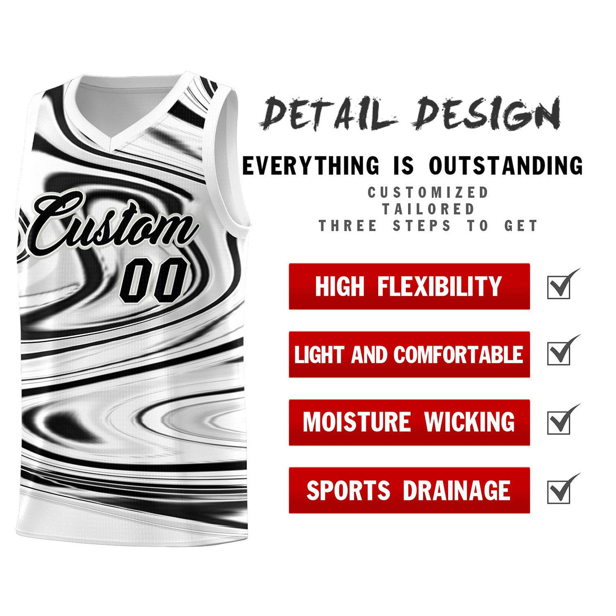 Custom White Black Graffiti Pattern Fluids Style Sports Uniform Basketball Jersey Kits|KXKSHOP