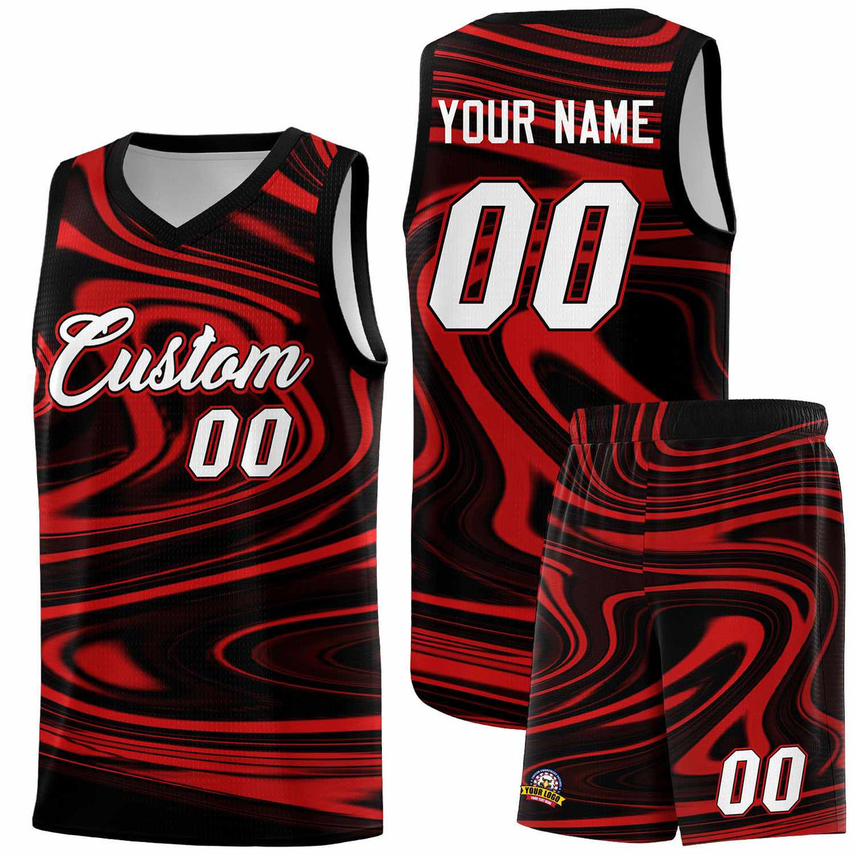 Custom Black Red Graffiti Pattern Fluids Style Sports Uniform Basketball Jersey Kits|KXKSHOP