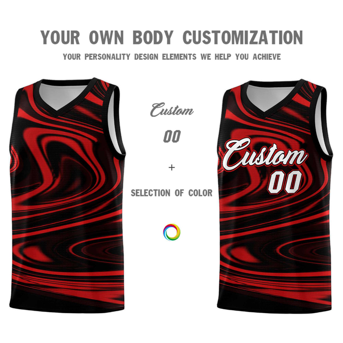 Custom Black Red Graffiti Pattern Fluids Style Sports Uniform Basketball Jersey Kits|KXKSHOP