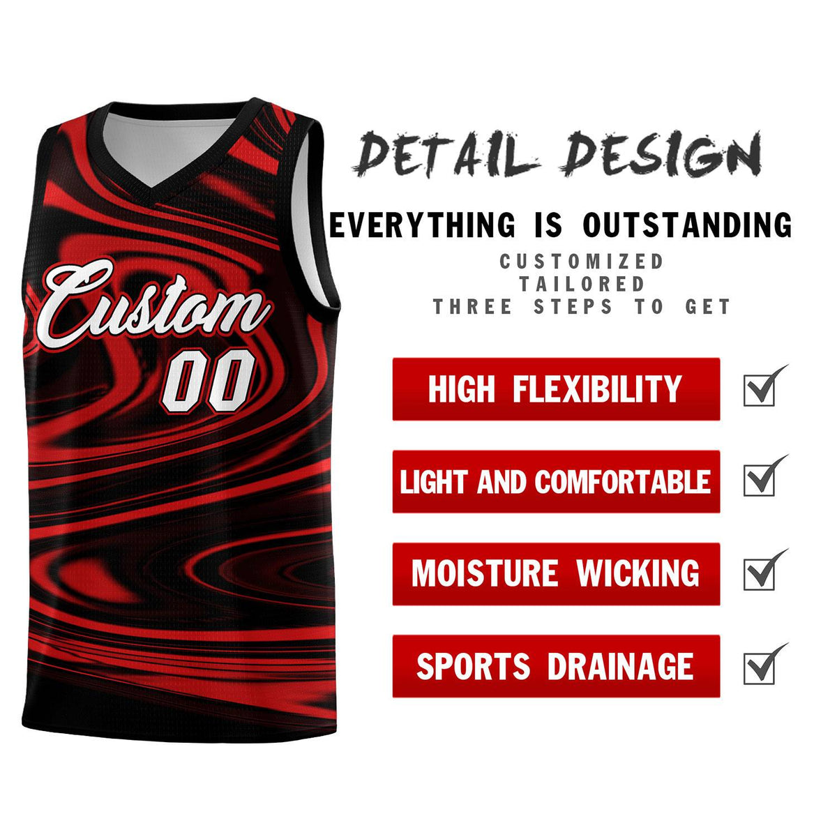 Custom Black Red Graffiti Pattern Fluids Style Sports Uniform Basketball Jersey Kits|KXKSHOP