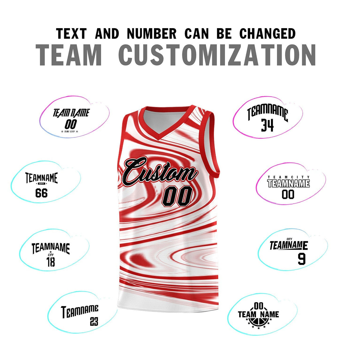 Custom White Red Graffiti Pattern Fluids Style Sports Uniform Basketball Jersey Kits|KXKSHOP