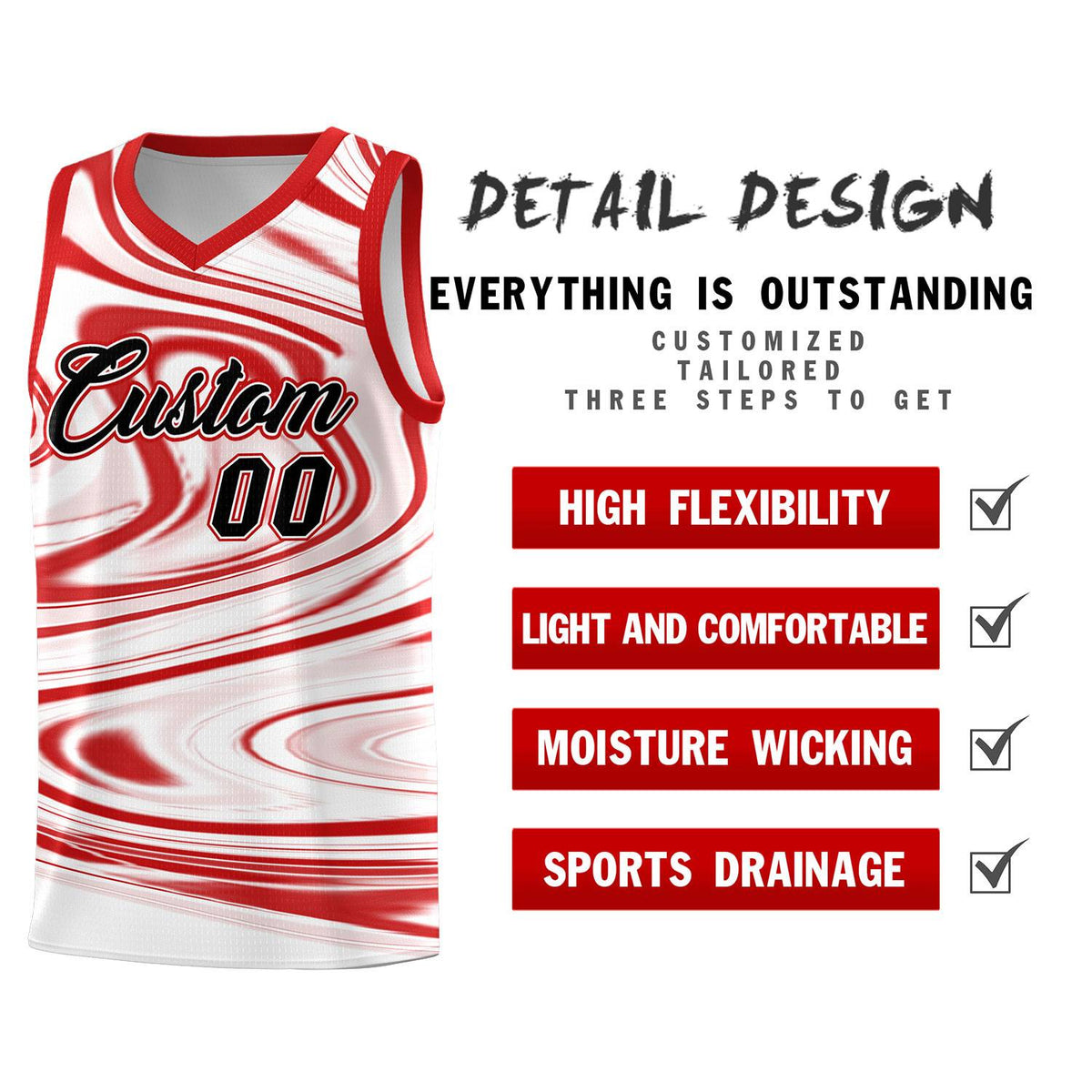 Custom White Red Graffiti Pattern Fluids Style Sports Uniform Basketball Jersey Kits|KXKSHOP